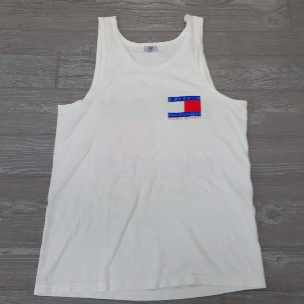 TSF men's dolphin encounters white tank top size m